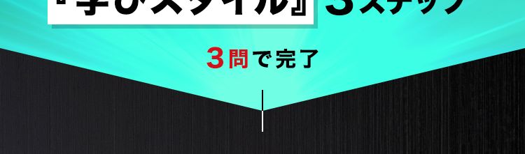 最短でプロへ!
自分にぴったりの
『学びスタイル』 3ステップ
3問で完了
